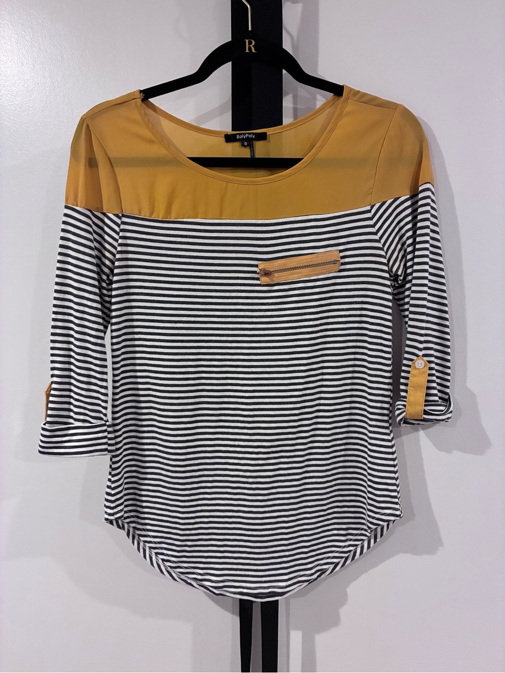 Mustard & Black Striped Women’s Boatneck Top sz S